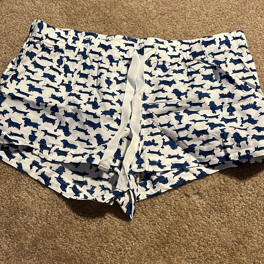 White and Blue Dog Print Pajama Shorts